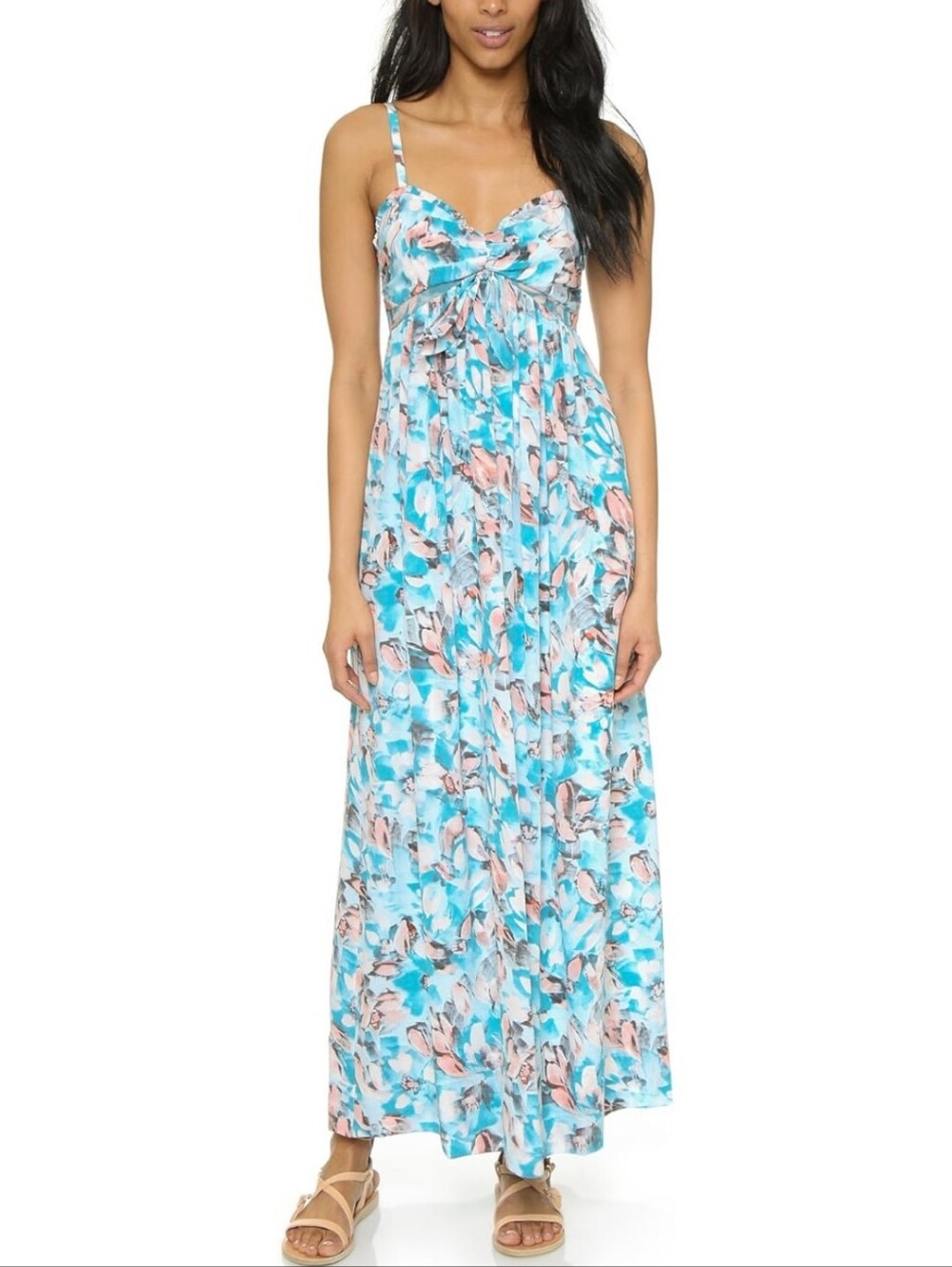 REBECCA TAYLOR Blue and Pink/Peach  Floral Silk Sleeveless Maxi Dress Size 2 EUC